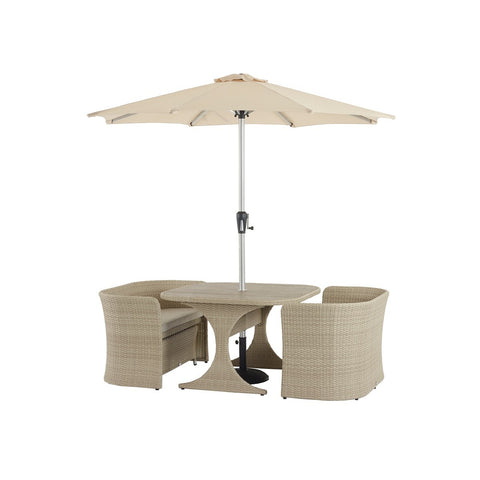 Nutmeg Rattan 8 Seater Balcony Set with Tree-Free Top, Parasol & Basegarden