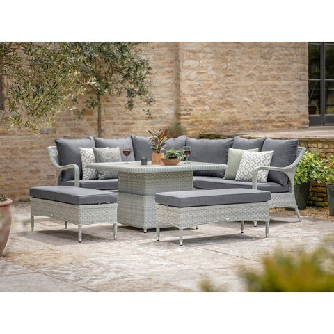 Cloud Rattan Corner Sofa with Square Dual Height Table & 2 Benchesgarden