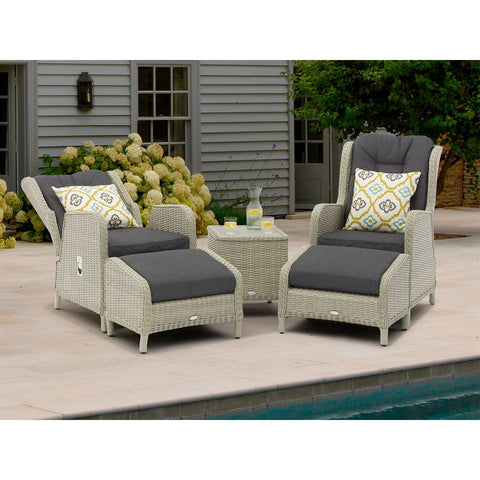 Dove Grey Rattan Recliner Set with 2 Footstools & Side Tablegarden