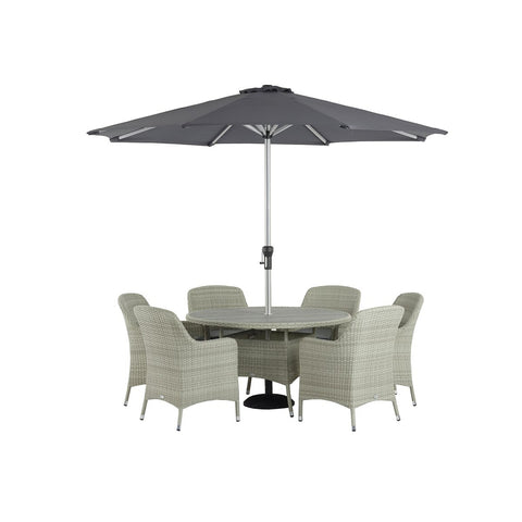 Cloud Rattan 6 Seat Round Dining Set with Tree-Free Top, Parasol & Basegarden