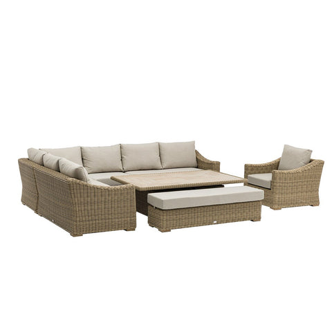 Rattan L-Shape Sofa with Rectangle Piston Adjustable Height Table, Bench & Chairgarden