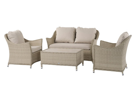 Sandstone Rattan 2 Seater Sofa with Rectangle Coffee Table & 2 Armchairsgarden