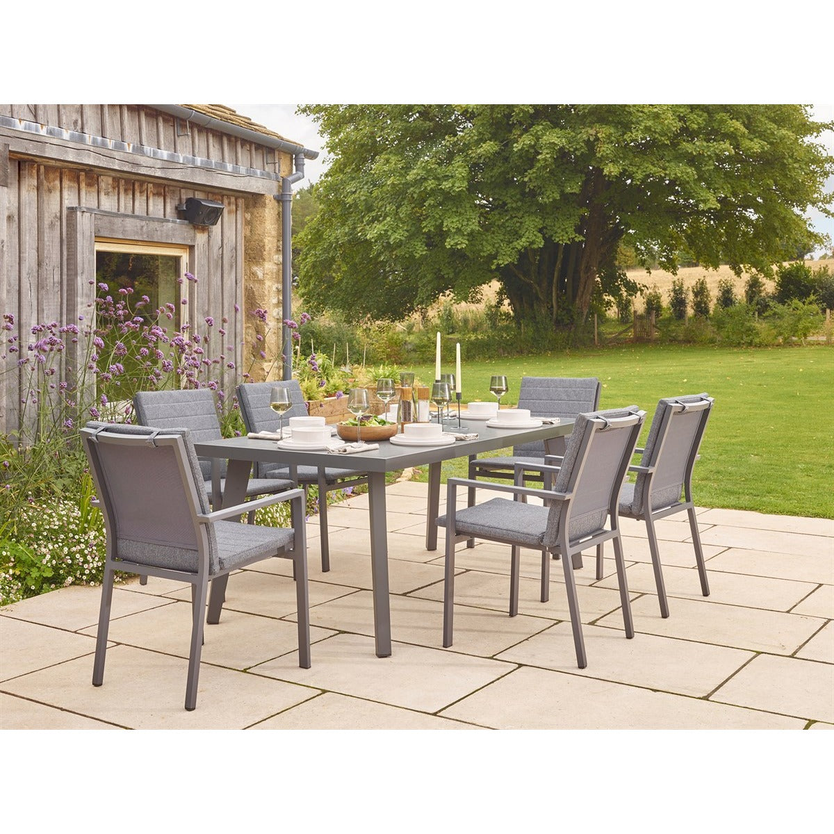 6 Seat Rectangle Dining Set with Parasol & Basegarden