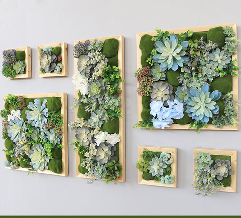 Wall-hung plants decorate the background wall with green plants, and the deer head is fleshy.