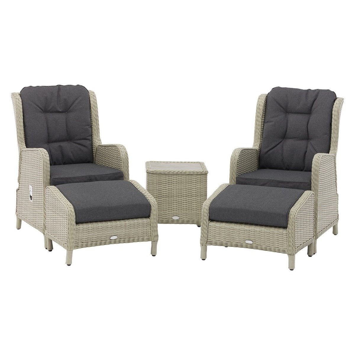 Dove Grey Rattan Recliner Set with 2 Footstools & Side Tablegarden