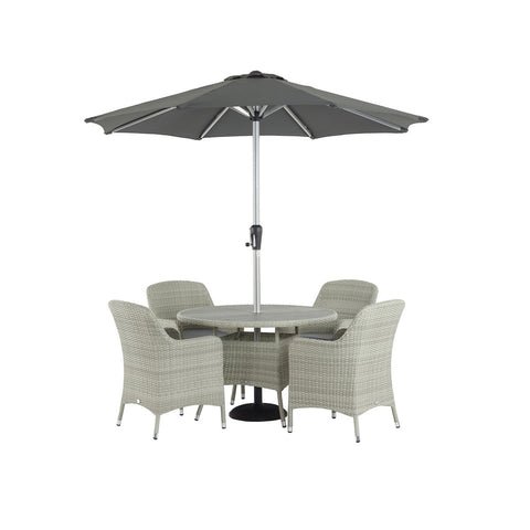 Cloud Rattan 4 Seat Round Dining Set with Tree-Free Top, Parasol & Basegarden