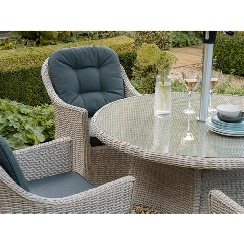 Dove Grey Rattan 4 Seat Round Dining Set with Parasol & Basegarden