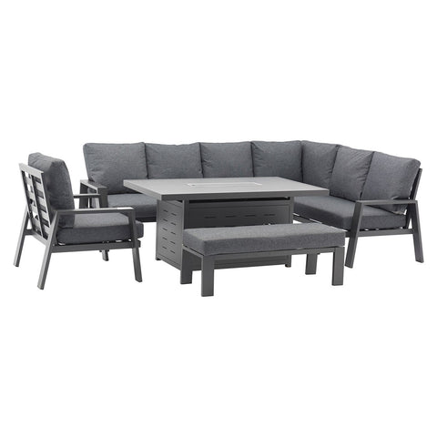 L-Shape Sofa with Rectangle Firepit Table, Bench & Chairgarden