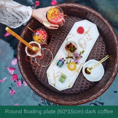 Simple Internet celebrity rattan basket floating round water tray Bali homestay hotel villa swimming pool dinner plate garden