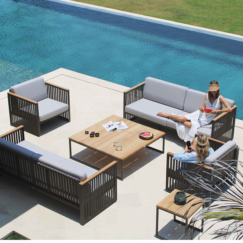 Leisure tables and chairs aluminum alloy teak wood rainproof and sunscreen combination furnituregarden