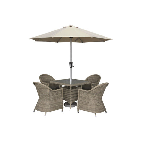 Rattan 4 Seat Deluxe Square Dining Set with Parasol & Basegarden