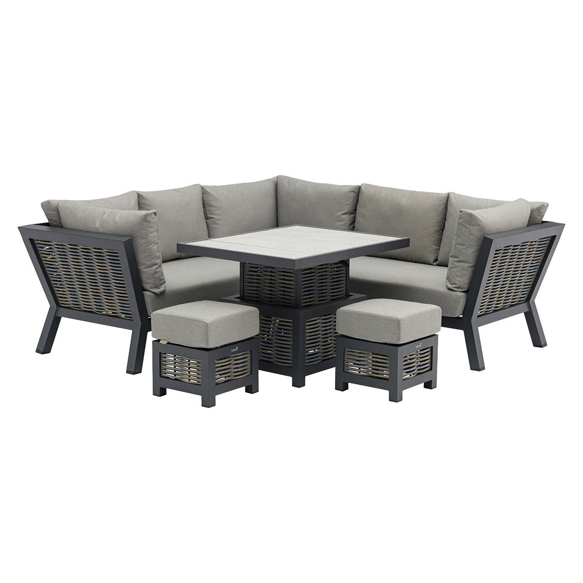 Wicker Corner Sofa with Mini Piston Adjustable Table & 2 Stoolsgarden