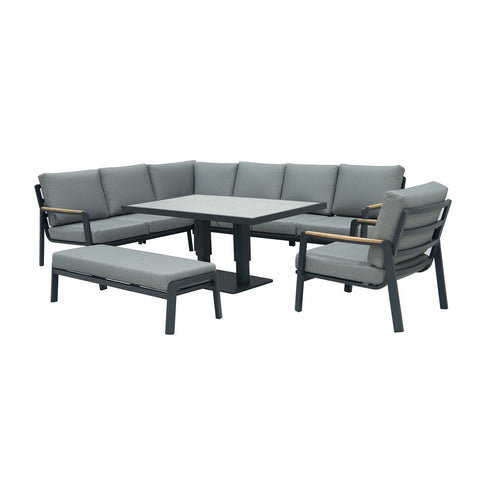 L-Shape Sofa Set with Piston Adjustable Height Table, Armchair & Benchgarden