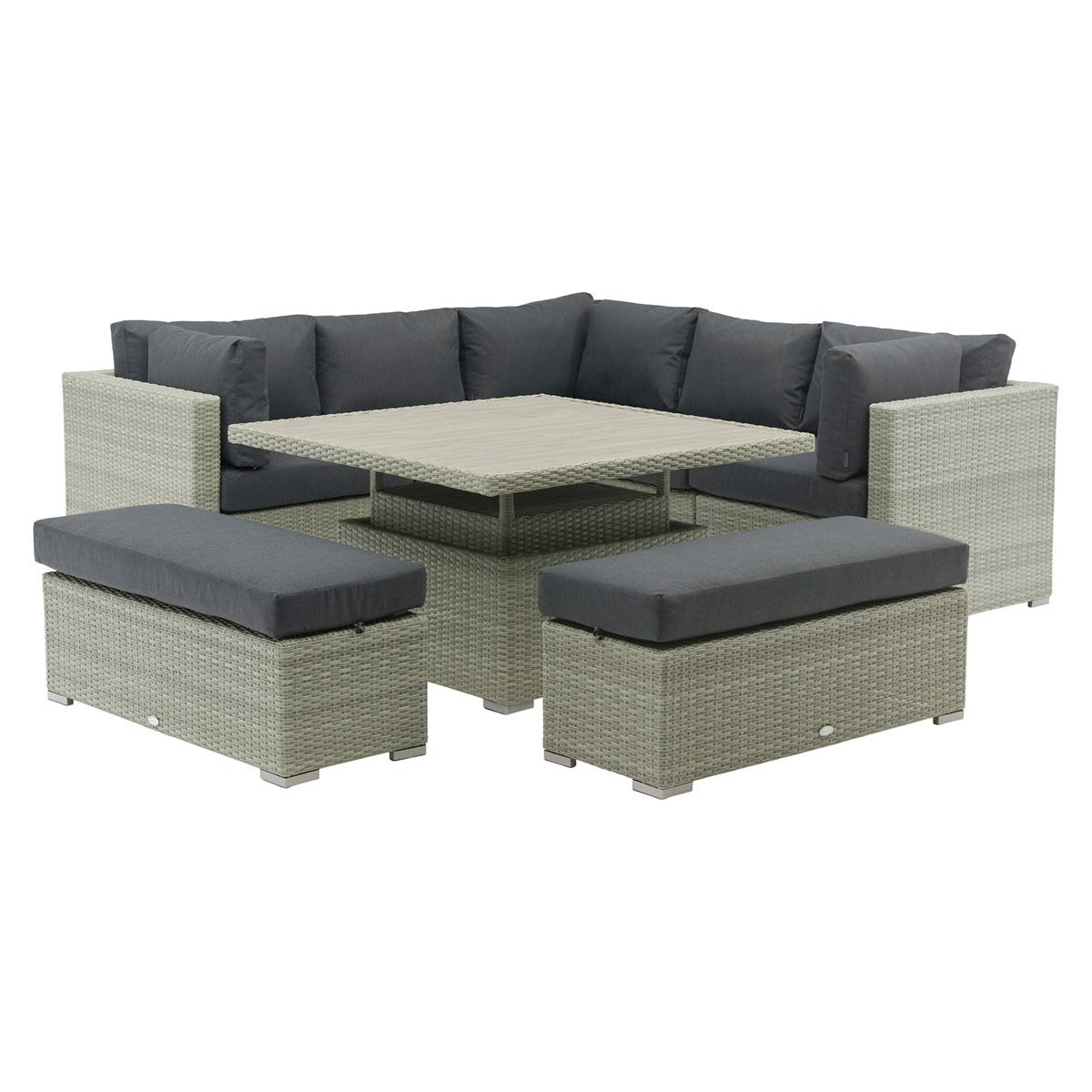 Cloud Rattan Corner Sofa with Square Dual Height Table & 2 Benchesgarden