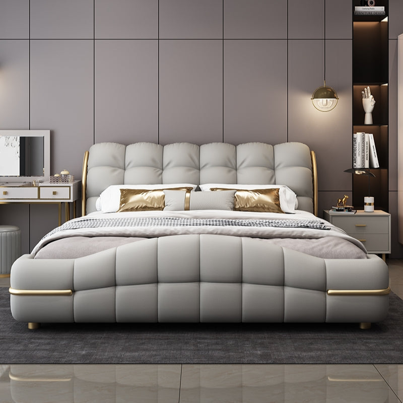 High end modern cream leather luxury bed