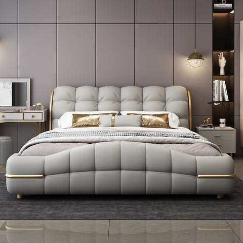 High end modern cream leather luxury bed