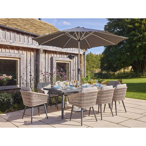 8 Seat Rectangle Dining Set with Parasol & Basegarden