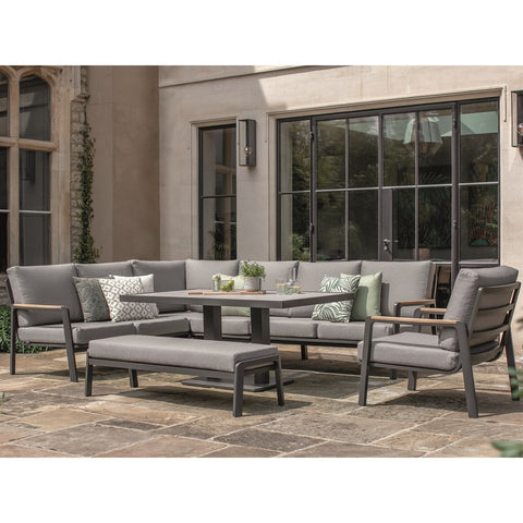 L-Shape Sofa Set with Piston Adjustable Height Table, Armchair & Benchgarden