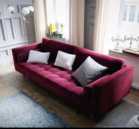 Velvet upholstered sofa