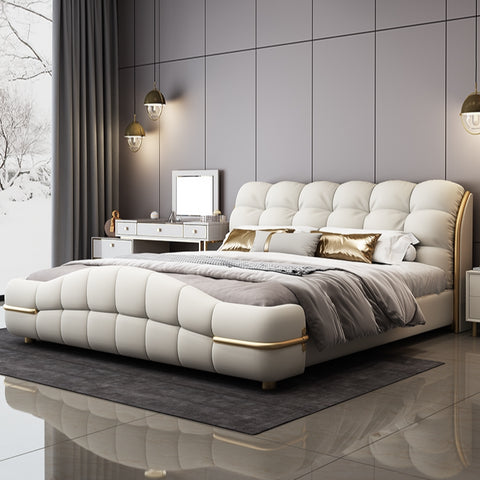 High end modern cream leather luxury bed