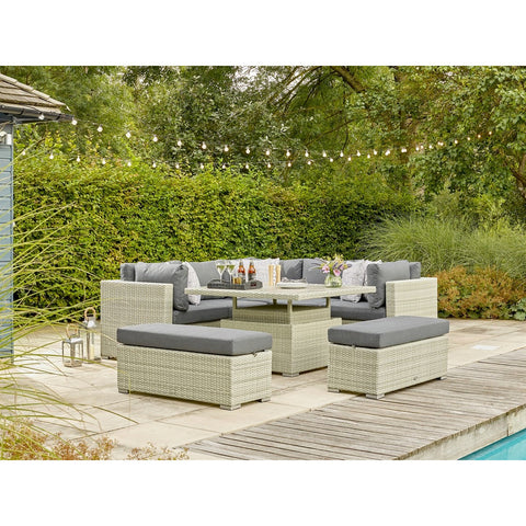 Cloud Rattan Corner Sofa with Square Dual Height Table & 2 Benchesgarden