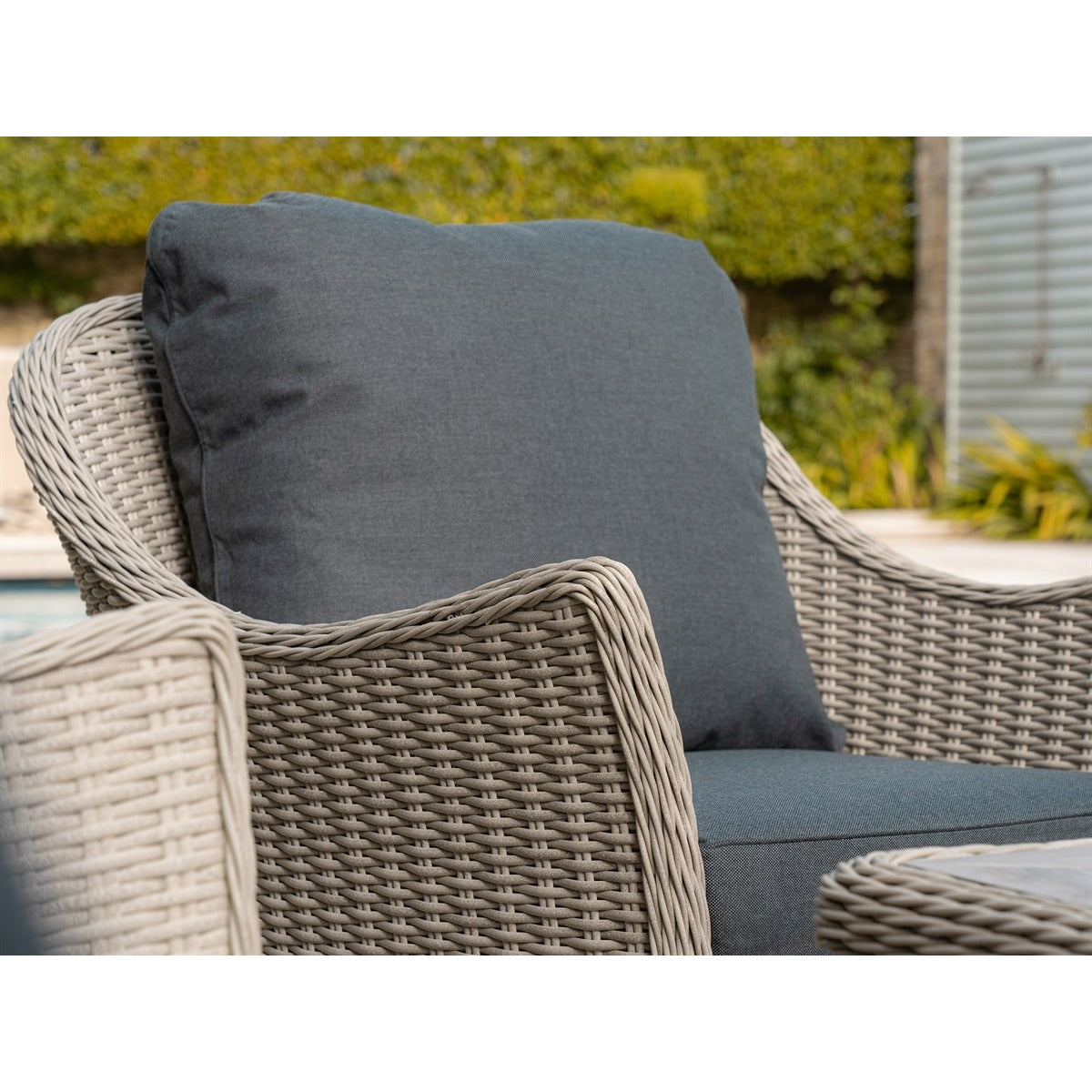 Dove Grey Rattan 3 Seater Sofa with Dual Height Rectangle Table, 2 Armchairs & Benchgarden