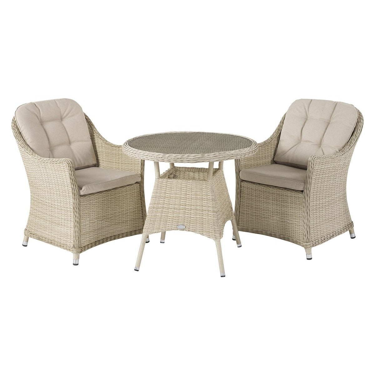 Sandstone Rattan Bistro Table Set with 2 Armchairsgarden