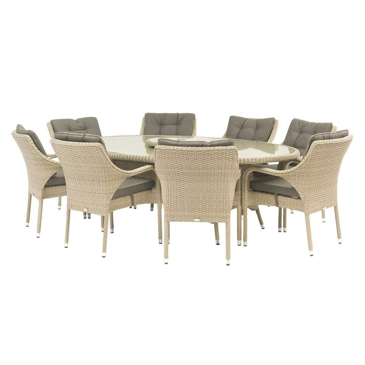 Rattan 8 Seat Elliptical Dining Set with Lazy Susan, Parasol & Basegarden