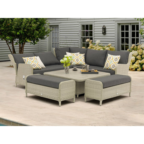 Dove Grey Rattan Reclining Corner Sofa with Square Dual Height Tablegarden