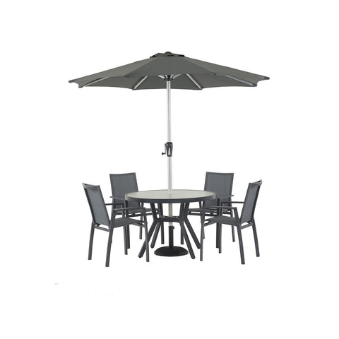 4 Seat Round Dining Set with Parasol & Basegarden