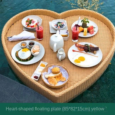 Simple Internet celebrity rattan basket floating round water tray Bali homestay hotel villa swimming pool dinner plate garden