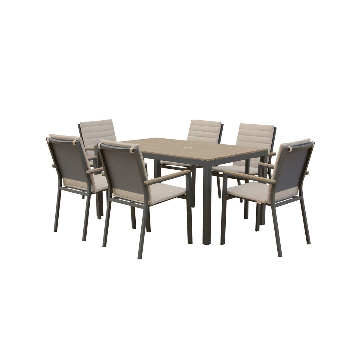 6 Seat Rectangle Dining Set with Parasol & Basegarden