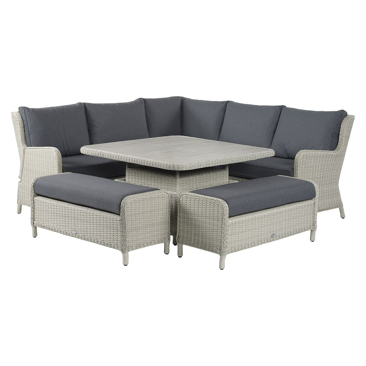 Dove Grey Rattan Reclining Corner Sofa with Square Dual Height Tablegarden