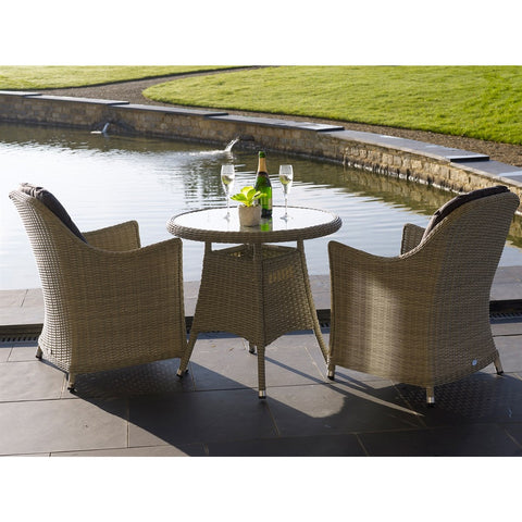 Dove Grey Rattan Bistro Table Set with 2 Armchairsgarden