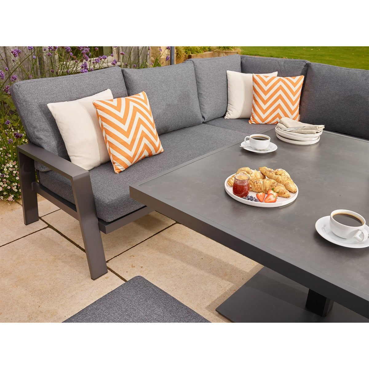 orner Sofa with Square Piston Adjustable Table & 2 Benchesgarden