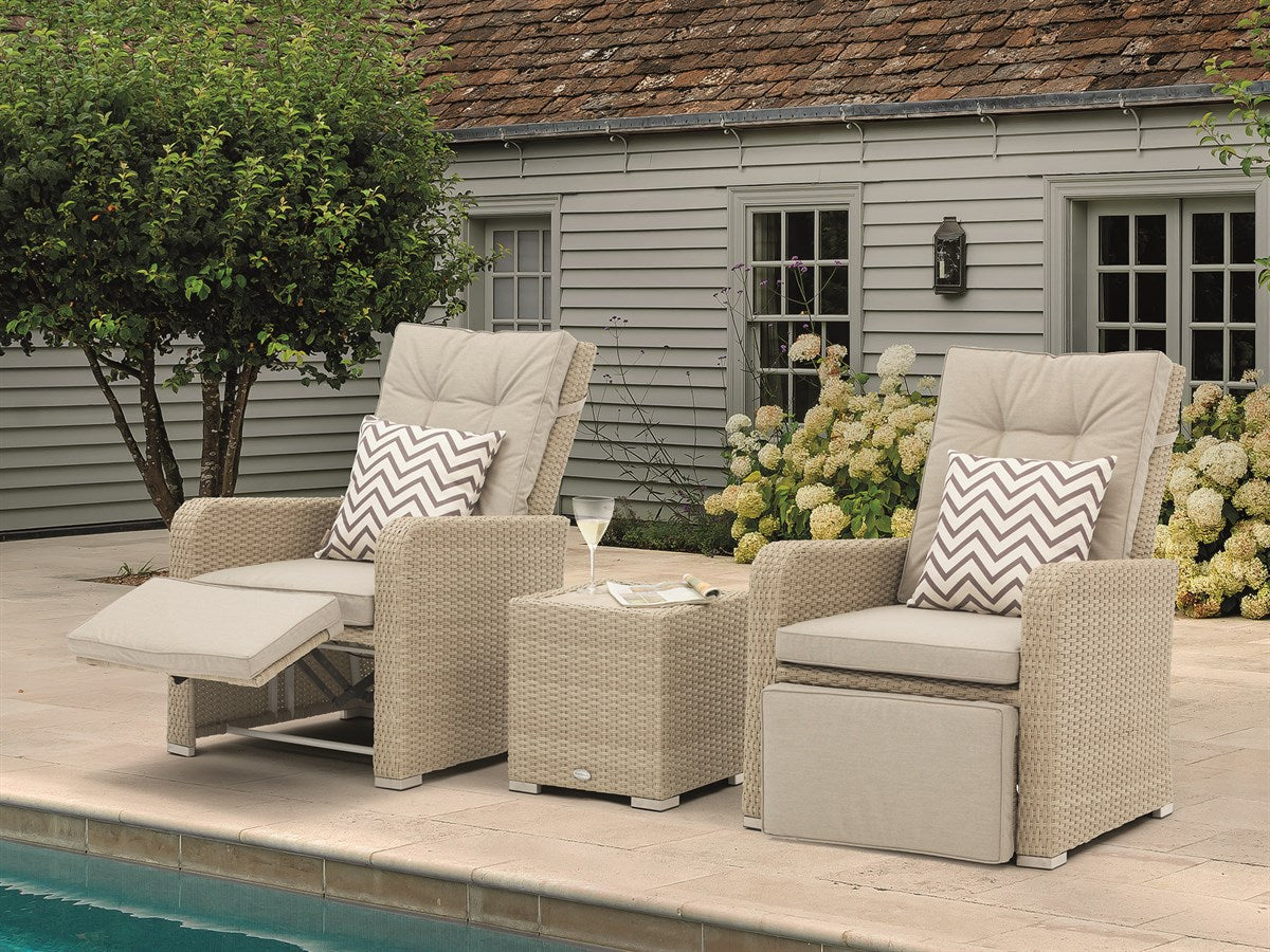 Nutmeg Rattan Recliner Set with Integrated Footstools & Side Tablegarden