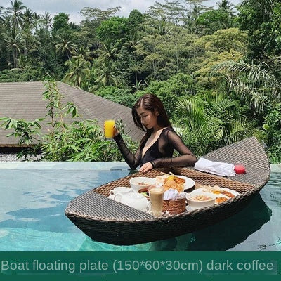 Simple Internet celebrity rattan basket floating round water tray Bali homestay hotel villa swimming pool dinner plate garden