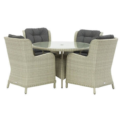 Dove Grey Rattan 4 Seat Round Dining Set with Parasol & Basegarden