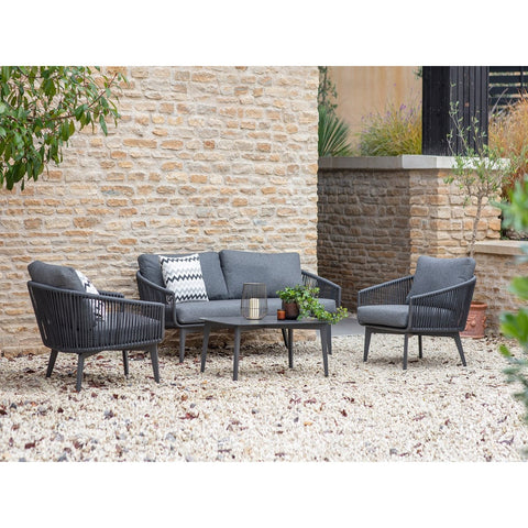 Anthracite 2 Seater Sofa with 2 Armchairs & Rectangle Ceramic Glass Coffee Tablegarden