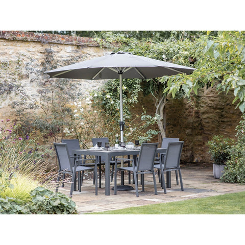 Textilene 6 Seat Rectangle Dining Set with Parasol & Basegarden