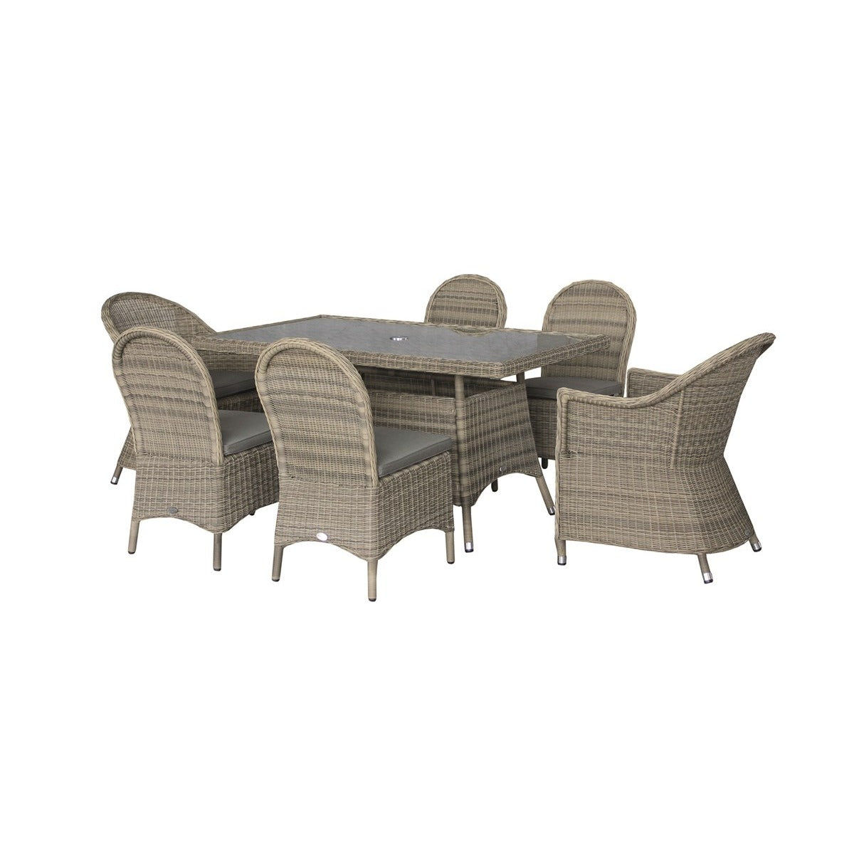 Rattan 6 Seat Rectangle Dining Set with Parasol & Basegarden