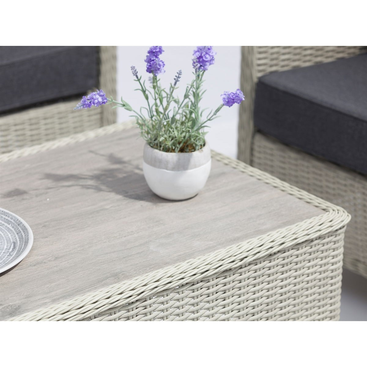 Dove Grey Rattan 2 Seater Sofa with Rectangle Coffee Table & 2 Armchairsgarden