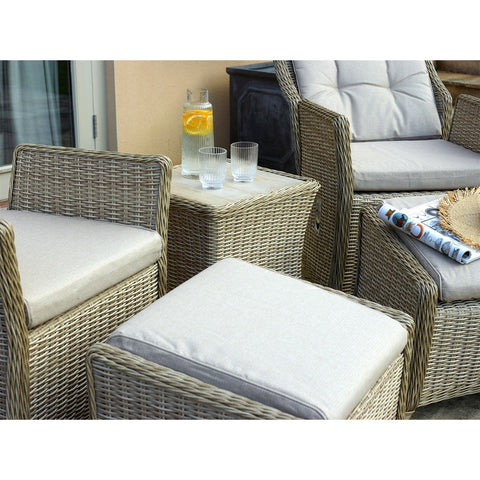 Sandstone Rattan Recliner Set with 2 Footstools & Side Tablegarden