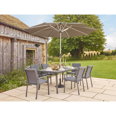 6 Seat Rectangle Dining Set with Parasol & Basegarden