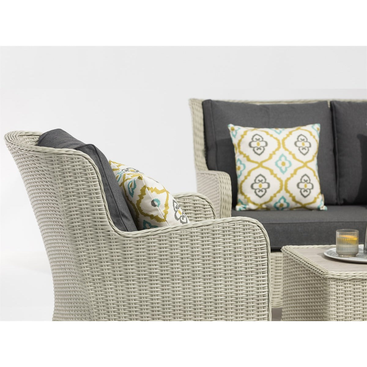 Dove Grey Rattan 2 Seater Sofa with Rectangle Coffee Table & 2 Armchairsgarden