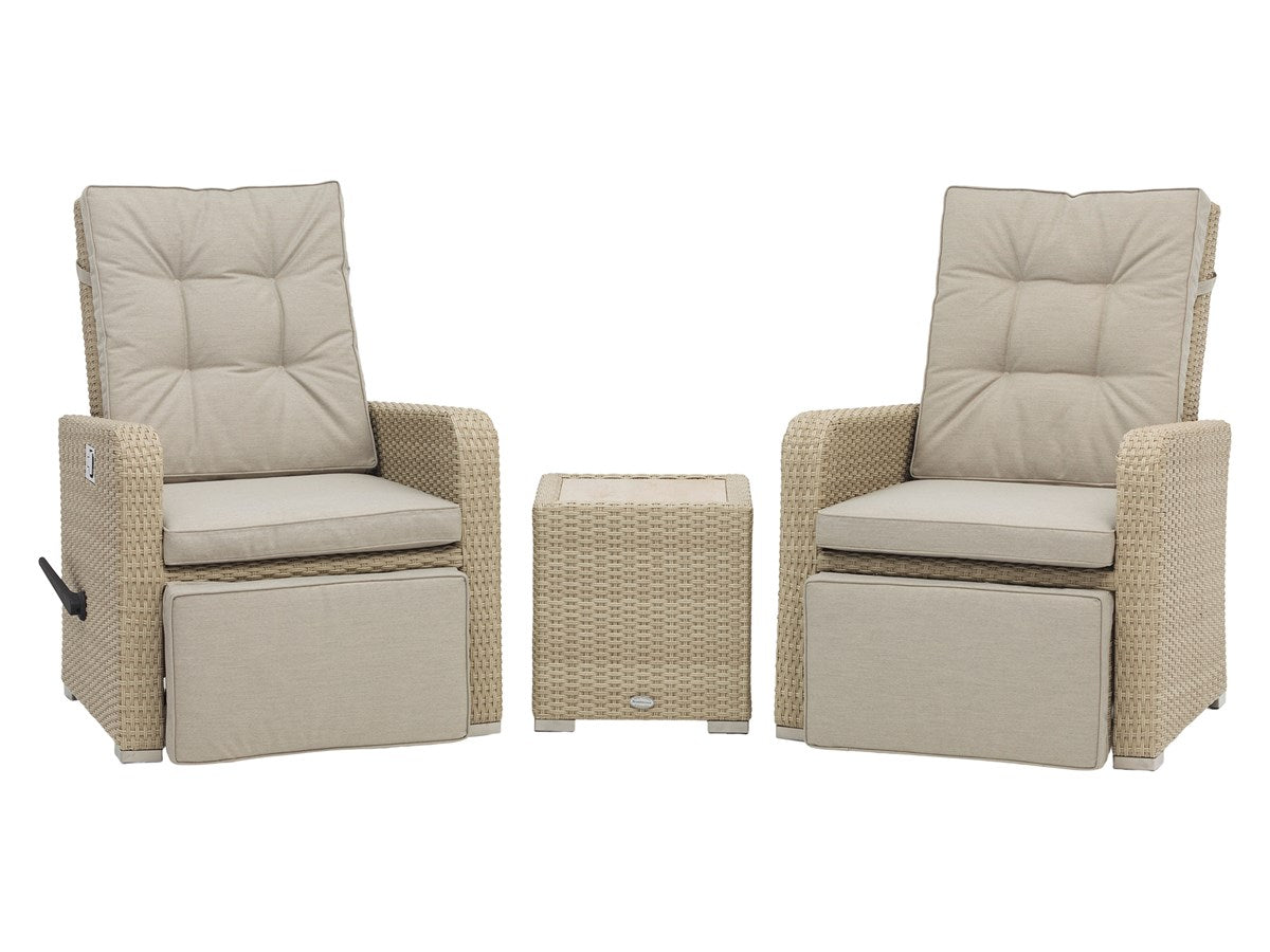 Nutmeg Rattan Recliner Set with Integrated Footstools & Side Tablegarden