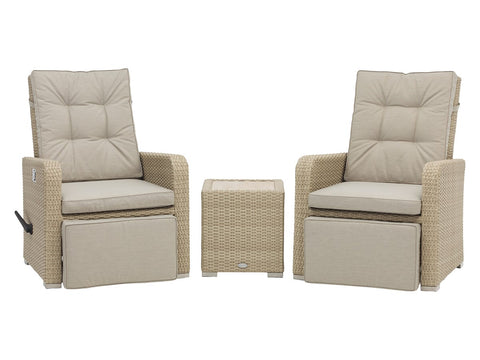 Nutmeg Rattan Recliner Set with Integrated Footstools & Side Tablegarden