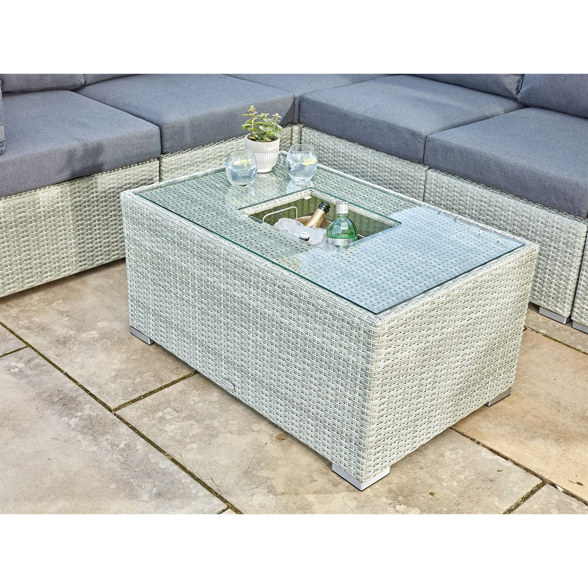 Cloud Rattan U-Shape Sofa with 2 Ice Bucket Coffee Tablesgarden