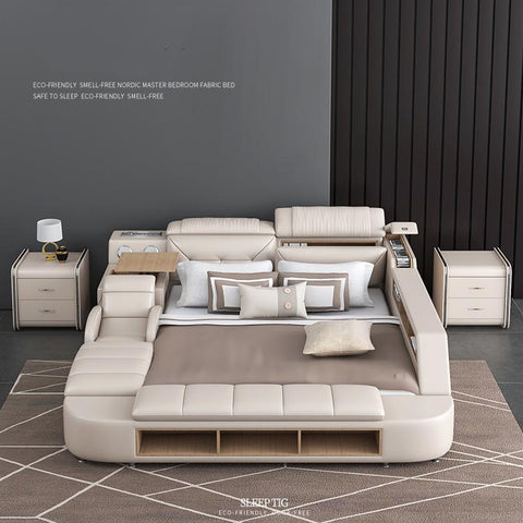 Modern Massage Leather Bed Frame King Size Bedroom Furniture Sets Multi-functional Beds With Audio bed