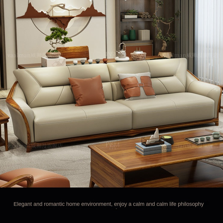 Ugyen wood sofa genuine leather thick leather living room large and small apartment type sofa combination set